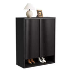 Armario moderno de madera para zapatos de 31,5 pulgadas con estantes ajustables, puerta estriada, organizador de zapatos grande para entrada, capacidad para 25-30 pares, para pasillo o sala de estar