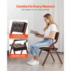 Sillas plegables de madera con cojín de cuero, juego de 2, silla portátil plegable con cojín y estructura de madera, fácil montaje, negro