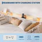 Coolmee Cama Nido Doble, Cabecero con Almacenamiento + Estación de Carga y Bolsas de Almacenamiento Adicionales, Sofá Cama Resistente para Sala de Estar o Habitación de Invitados