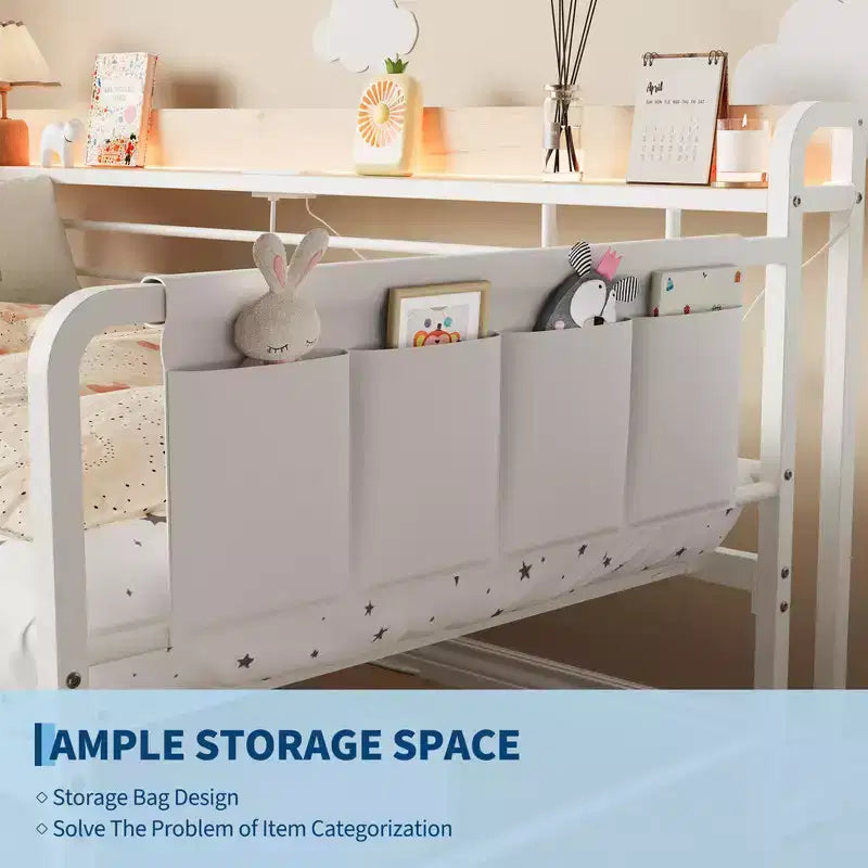 Coolmee Cama Nido Doble, Cabecero con Almacenamiento + Estación de Carga y Bolsas de Almacenamiento Adicionales, Sofá Cama Resistente para Sala de Estar o Habitación de Invitados