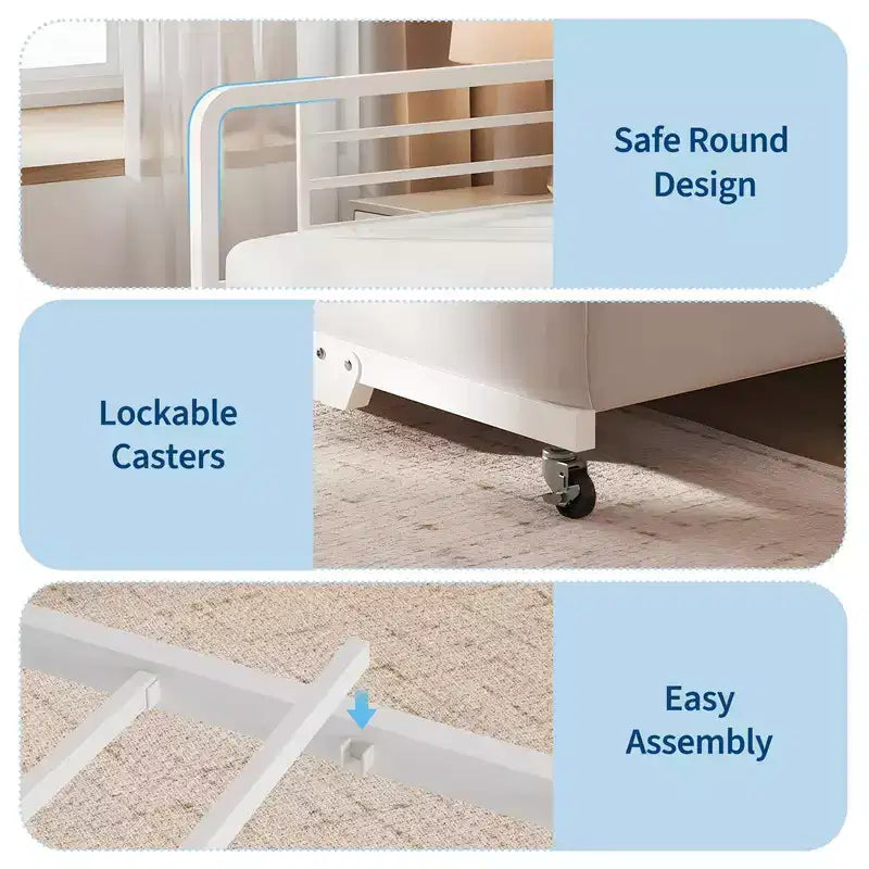 Coolmee Cama Nido Doble, Cabecero con Almacenamiento + Estación de Carga y Bolsas de Almacenamiento Adicionales, Sofá Cama Resistente para Sala de Estar o Habitación de Invitados