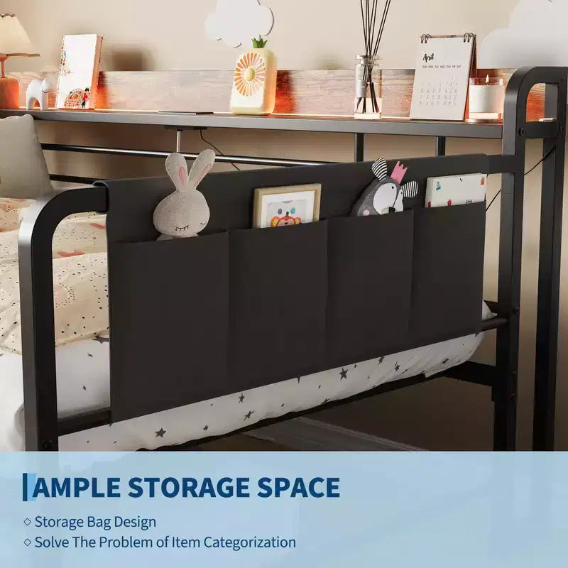 Coolmee Cama Nido Doble, Cabecero con Almacenamiento + Estación de Carga y Bolsas de Almacenamiento Adicionales, Sofá Cama Resistente para Sala de Estar o Habitación de Invitados
