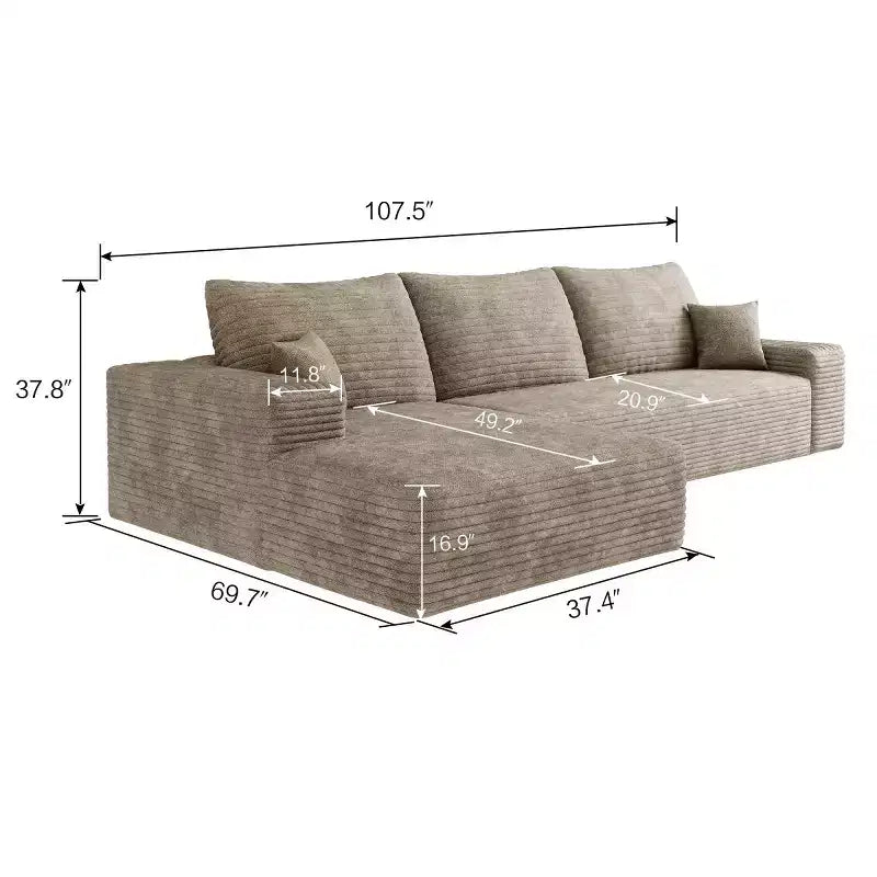 Sofá seccional moderno en L modelo Cloud 107 con chaise longue, sofá modular de asiento profundo para sala de estar, dormitorio, sala familiar
