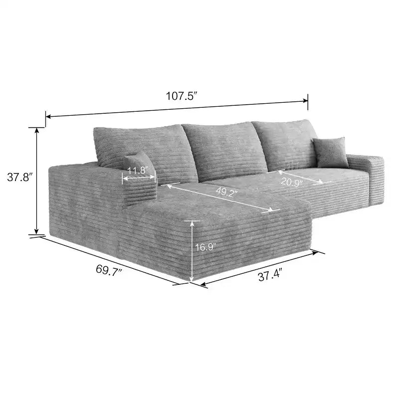 Sofá seccional moderno en L modelo Cloud 107 con chaise longue, sofá modular de asiento profundo para sala de estar, dormitorio, sala familiar