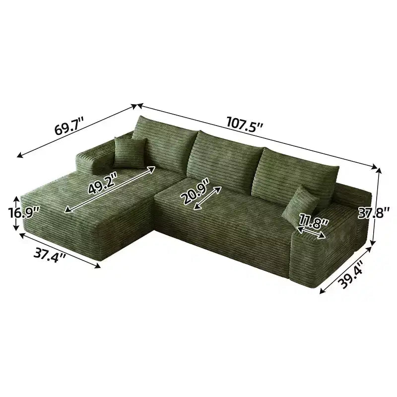 Sofá seccional moderno en L modelo Cloud 107 con chaise longue, sofá modular de asiento profundo para sala de estar, dormitorio, sala familiar