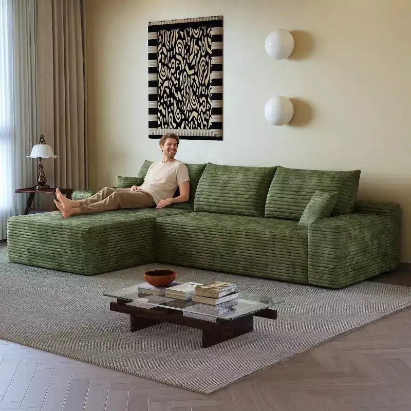 Sofá seccional moderno en L modelo Cloud 107 con chaise longue, sofá modular de asiento profundo para sala de estar, dormitorio, sala familiar