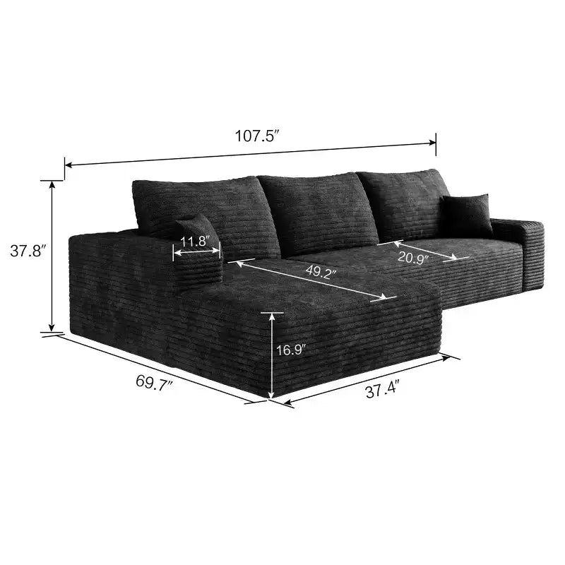 Sofá seccional moderno en L modelo Cloud 107 con chaise longue, sofá modular de asiento profundo para sala de estar, dormitorio, sala familiar