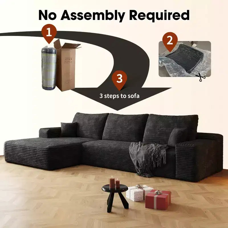 Sofá seccional moderno en L modelo Cloud 107 con chaise longue, sofá modular de asiento profundo para sala de estar, dormitorio, sala familiar