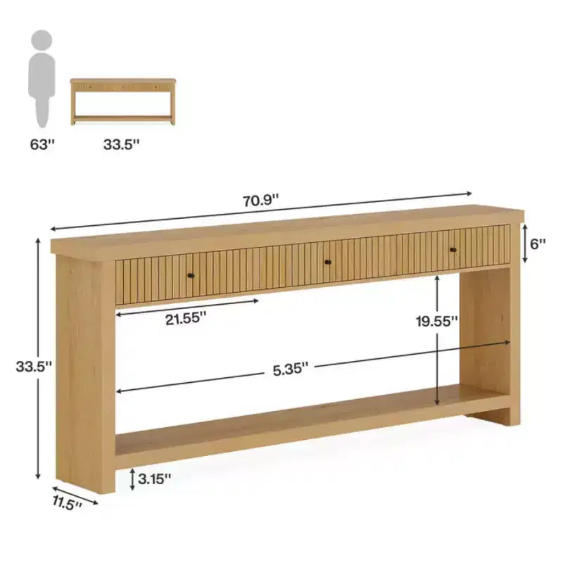 Mesa consola de madera de 70 pulgadas con 3 cajones