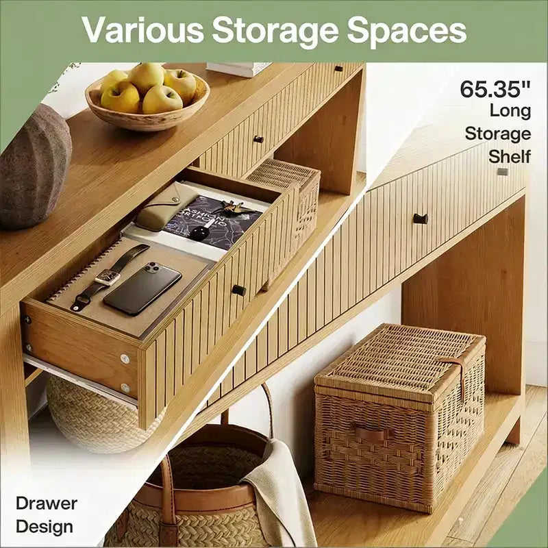 Mesa consola de madera de 70 pulgadas con 3 cajones