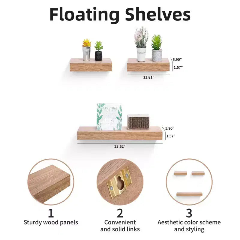 Estantes flotantes de madera para pared con soportes invisibles para baño, dormitorio, sala de estar y cocina, multicolor