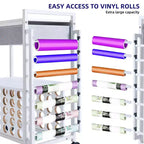 Carro de almacenamiento móvil para manualidades con soporte para rollos de vinilo y base para prensa térmica, organizador compatible con ruedas y cajón para sala de manualidades