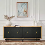Mueble de TV Moderno Negro de 74" para Centro de Entretenimiento, Consola Multimedia Grande con 4 Puertos para Cables, Base de Metal para Sala de Estar - Morden Fort