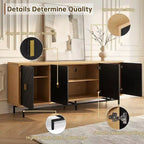 Mueble de TV Moderno Negro de 74" para Centro de Entretenimiento, Consola Multimedia Grande con 4 Puertos para Cables, Base de Metal para Sala de Estar - Morden Fort
