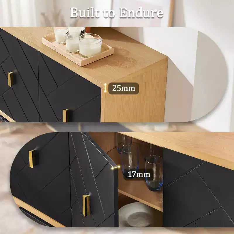 Mueble de TV Moderno Negro de 74" para Centro de Entretenimiento, Consola Multimedia Grande con 4 Puertos para Cables, Base de Metal para Sala de Estar - Morden Fort