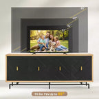Mueble de TV Moderno Negro de 74" para Centro de Entretenimiento, Consola Multimedia Grande con 4 Puertos para Cables, Base de Metal para Sala de Estar - Morden Fort