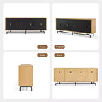 Mueble de TV Moderno Negro de 74" para Centro de Entretenimiento, Consola Multimedia Grande con 4 Puertos para Cables, Base de Metal para Sala de Estar - Morden Fort