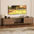CuisinSmart Fluted Under TV Cabinet, Mid Century Modern TV Stand with Open-Shelf Storage, Wooden TV Stands for Living Room Apartment, Walnut