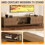 Mueble de TV estriado, soporte de TV moderno de mediados de siglo con estante abierto, muebles de TV de madera para sala de estar, nogal