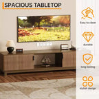 Mueble de TV estriado, soporte de TV moderno de mediados de siglo con estante abierto, muebles de TV de madera para sala de estar, nogal