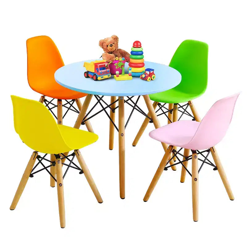 Mesa infantil y juego de 4 sillas Costway, construcción sólida, juego de comedor de 5 piezas para niños pequeños