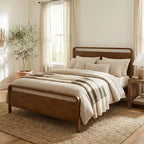 Cama plataforma de madera Eldren de Roundhill Furniture con acabado de nogal