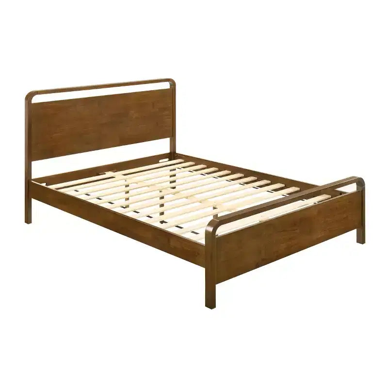Cama plataforma de madera Eldren de Roundhill Furniture con acabado de nogal