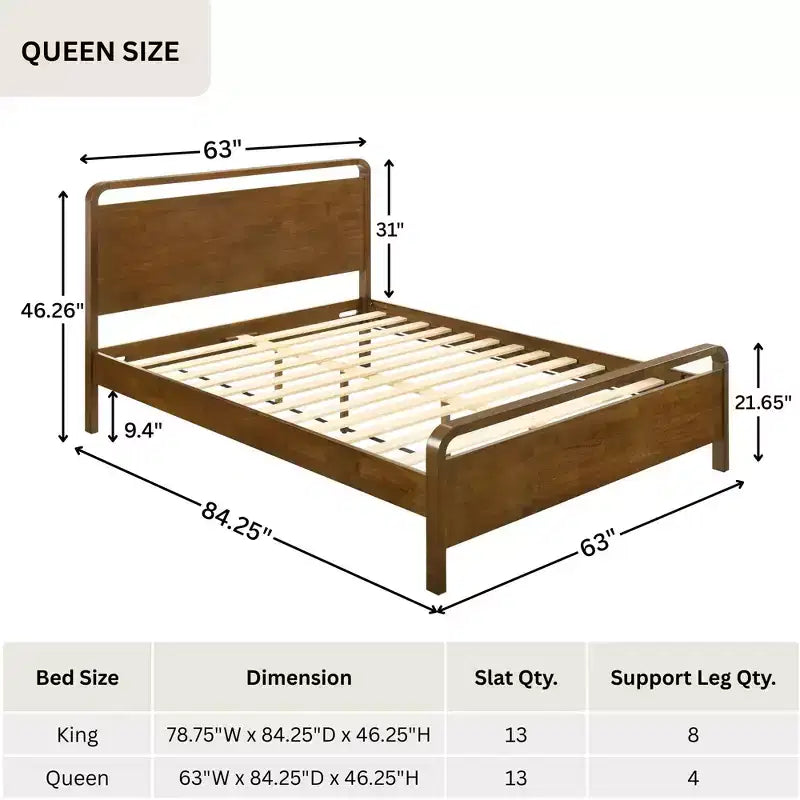 Cama plataforma de madera Eldren de Roundhill Furniture con acabado de nogal