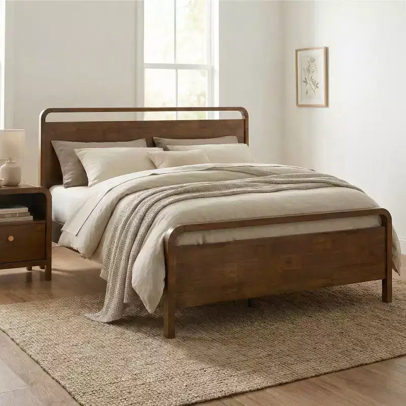 Cama plataforma de madera Eldren de Roundhill Furniture con acabado de nogal