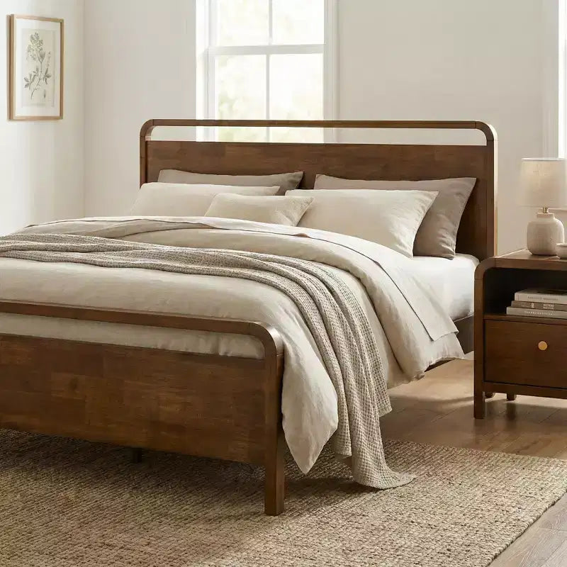 Cama plataforma de madera Eldren de Roundhill Furniture con acabado de nogal