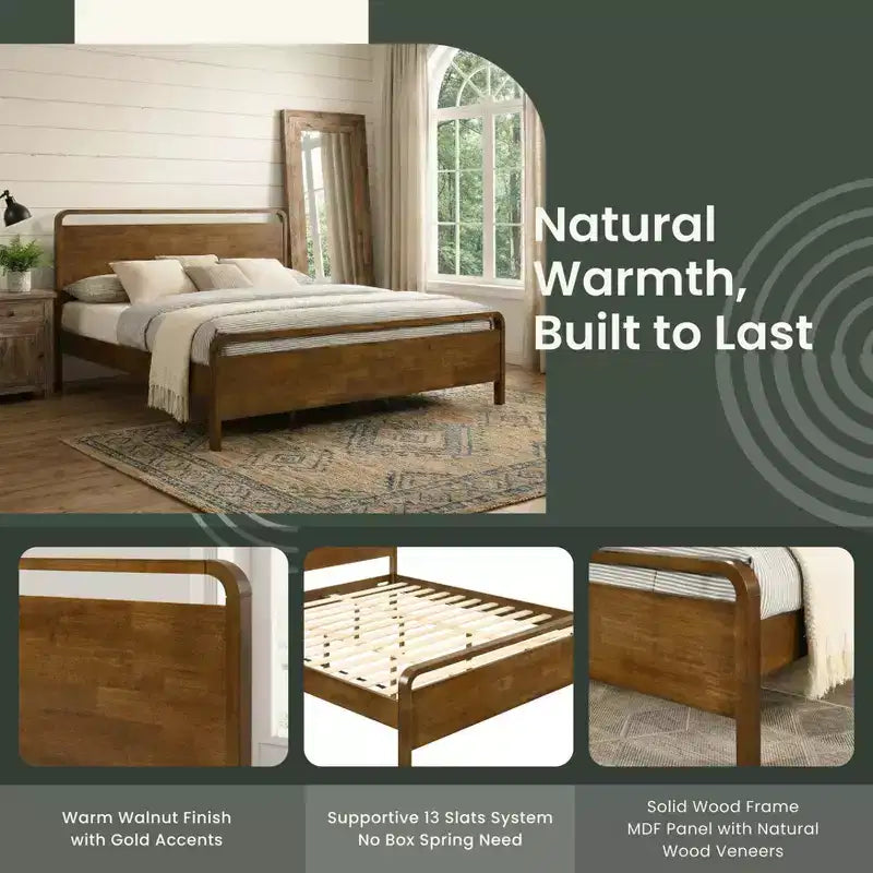 Cama plataforma de madera Eldren de Roundhill Furniture con acabado de nogal