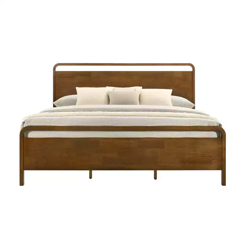 Cama plataforma de madera Eldren de Roundhill Furniture con acabado de nogal