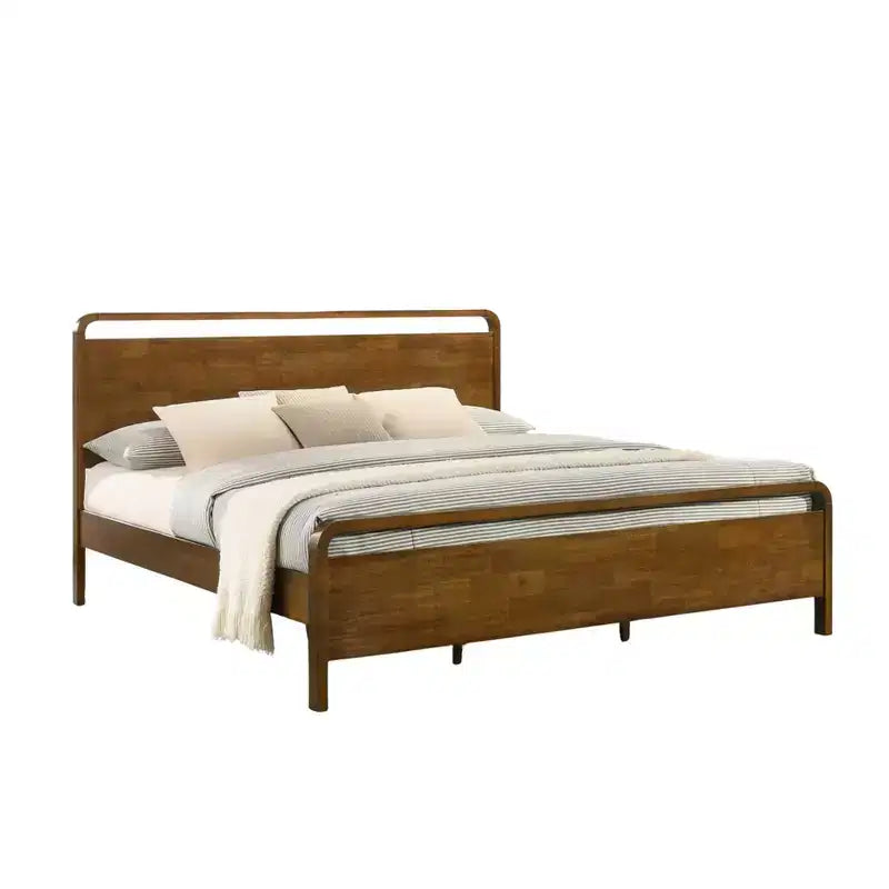 Cama plataforma de madera Eldren de Roundhill Furniture con acabado de nogal
