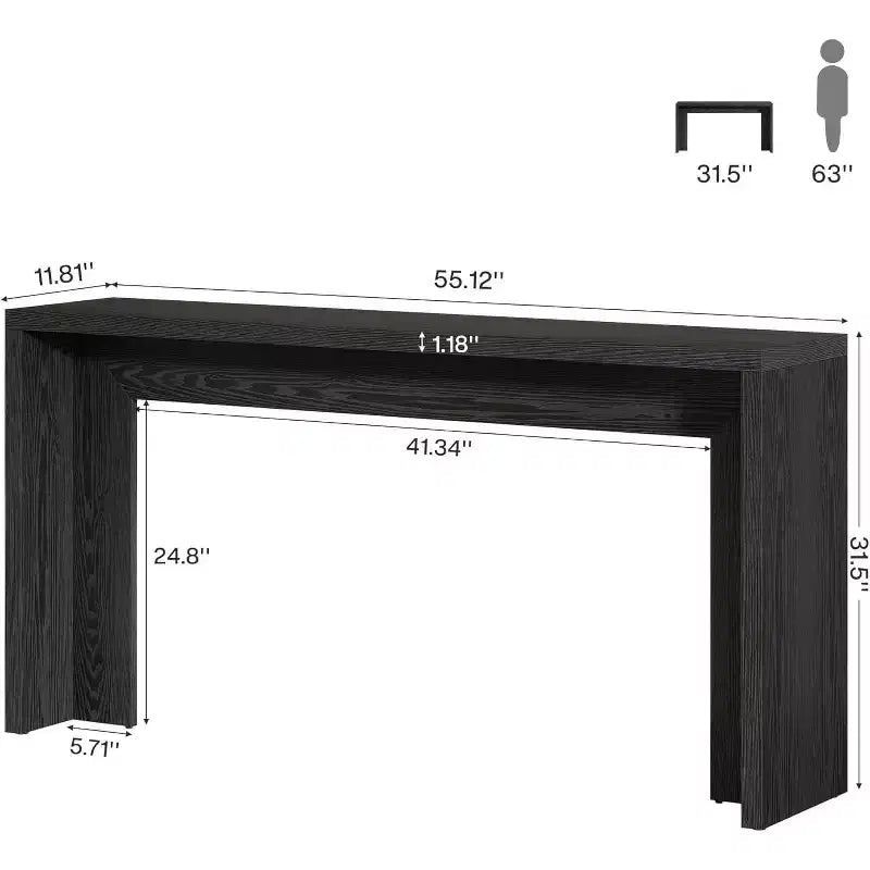 Mesa consola Lantine estilo rústico de 55 pulgadas, mesa de sofá de madera con almacenamiento, mesa estrecha y larga para recibidor o entrada, para sala de estar (negra)