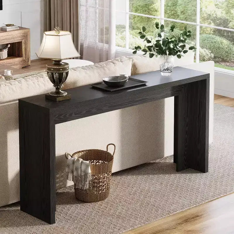 Mesa consola Lantine estilo rústico de 55 pulgadas, mesa de sofá de madera con almacenamiento, mesa estrecha y larga para recibidor o entrada, para sala de estar (negra)