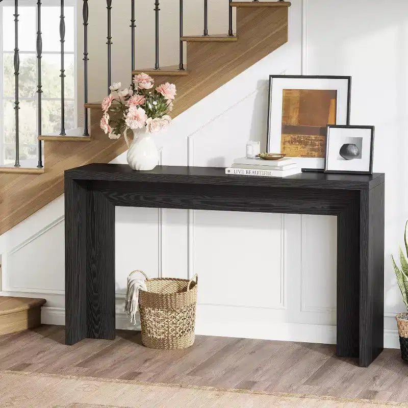 Mesa consola Lantine estilo rústico de 55 pulgadas, mesa de sofá de madera con almacenamiento, mesa estrecha y larga para recibidor o entrada, para sala de estar (negra)