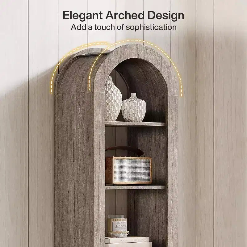 Estantería de arco Lantine de 74.8 pulgadas de alto, estantería abierta estrecha de 6 niveles y estantes de exhibición para espacios pequeños, oficina en casa, sala de estar, gris