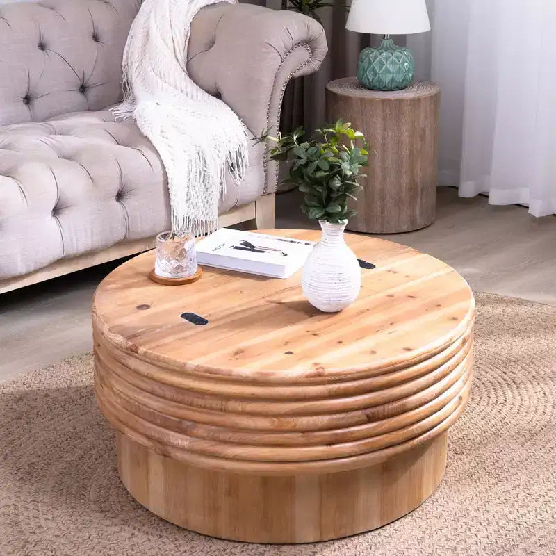 Mesa de centro redonda elevable GDFStudio Ellington con almacenamiento oculto