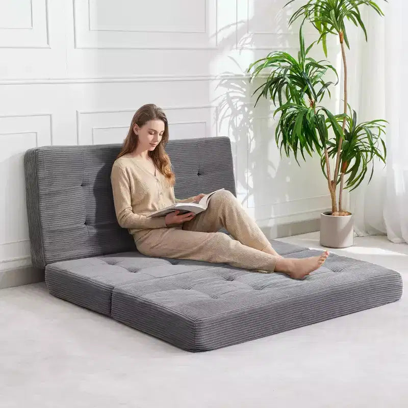 Colchón plegable de espuma de triple pliegue de 75x54.3 6, colchón de suelo para invitados de sofá cama de pana capitoné, portátil de apoyo para el hogar y acampar