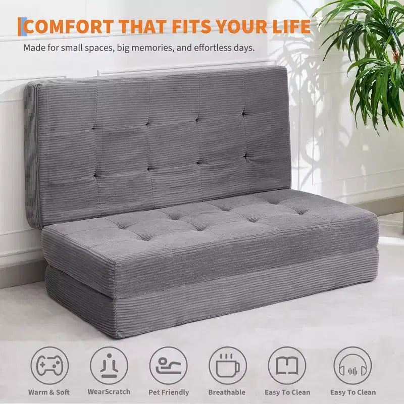 Colchón plegable de espuma de triple pliegue de 75x54.3 6, colchón de suelo para invitados de sofá cama de pana capitoné, portátil de apoyo para el hogar y acampar