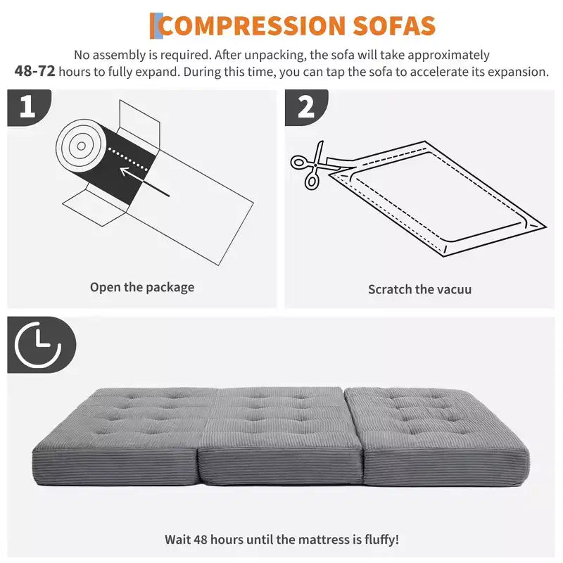 Colchón plegable de espuma de triple pliegue de 75x54.3 6, colchón de suelo para invitados de sofá cama de pana capitoné, portátil de apoyo para el hogar y acampar