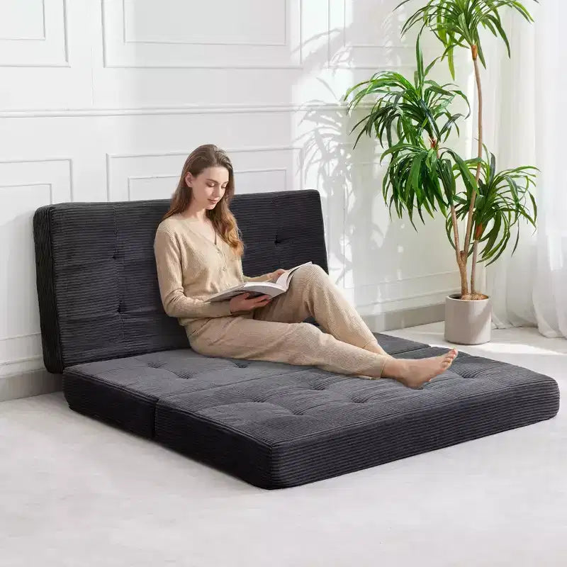 Colchón plegable de espuma de triple pliegue de 75x54.3 6, colchón de suelo para invitados de sofá cama de pana capitoné, portátil de apoyo para el hogar y acampar