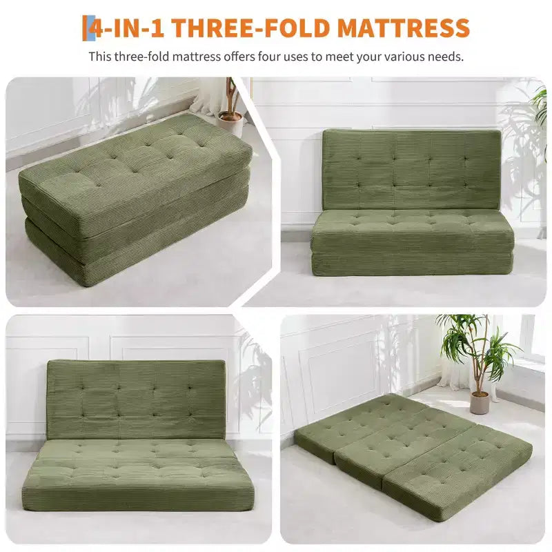 Colchón plegable de espuma de triple pliegue de 75x54.3 6, colchón de suelo para invitados de sofá cama de pana capitoné, portátil de apoyo para el hogar y acampar
