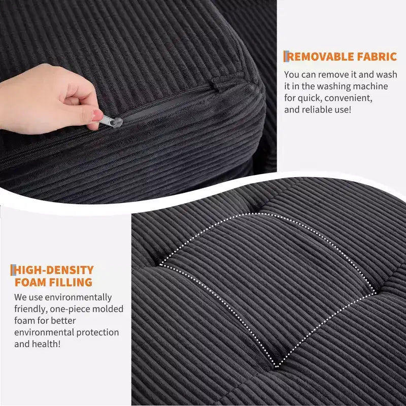 Colchón plegable de espuma de triple pliegue de 75x54.3 6, colchón de suelo para invitados de sofá cama de pana capitoné, portátil de apoyo para el hogar y acampar
