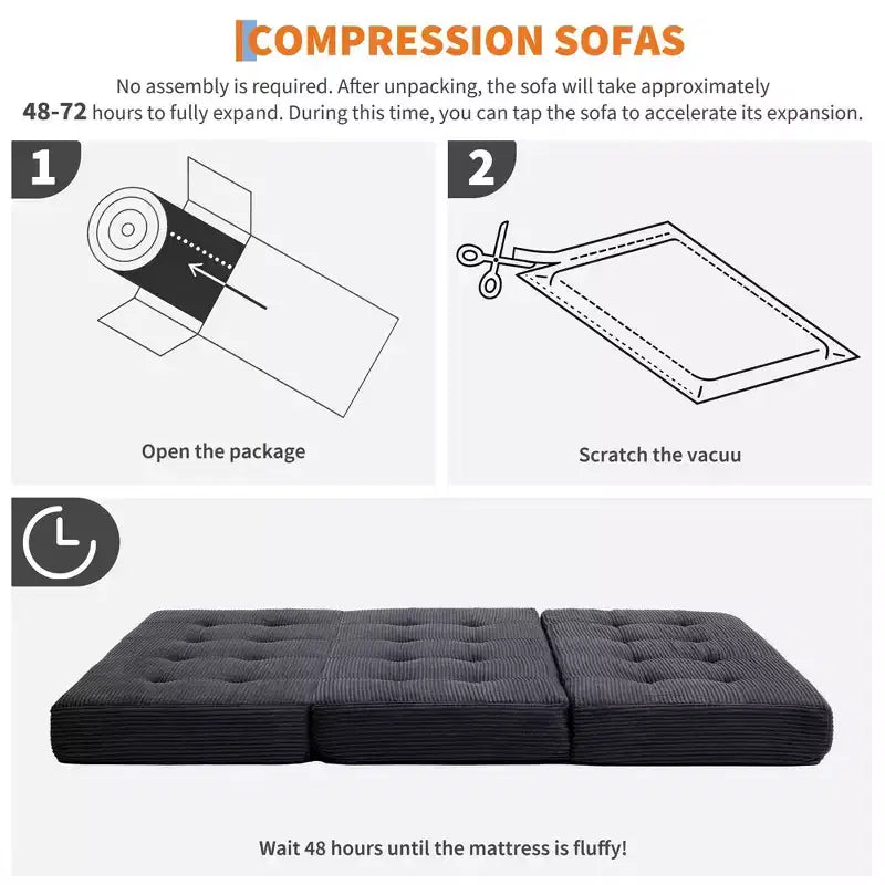 Colchón plegable de espuma de triple pliegue de 75x54.3 6, colchón de suelo para invitados de sofá cama de pana capitoné, portátil de apoyo para el hogar y acampar