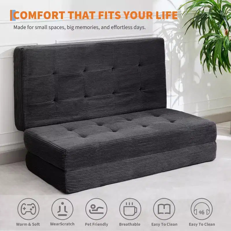 Colchón plegable de espuma de triple pliegue de 75x54.3 6, colchón de suelo para invitados de sofá cama de pana capitoné, portátil de apoyo para el hogar y acampar