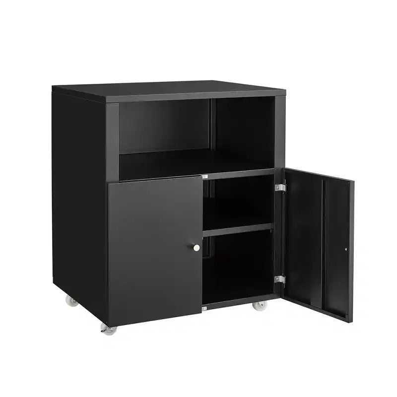 Armario móvil de metal resistente para impresora con 2 puertas y estante de almacenamiento, soporte de impresora debajo del escritorio, archivador rodante para oficina en casa, garaje, taller