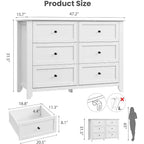 Cómoda de madera blanca moderna de 6 cajones, cómoda grande con cajones profundos y tiradores de metal para dormitorio, entrada y pasillo