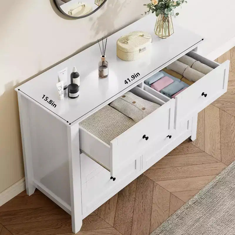 Cómoda de madera blanca moderna de 6 cajones, cómoda grande con cajones profundos y tiradores de metal para dormitorio, entrada y pasillo