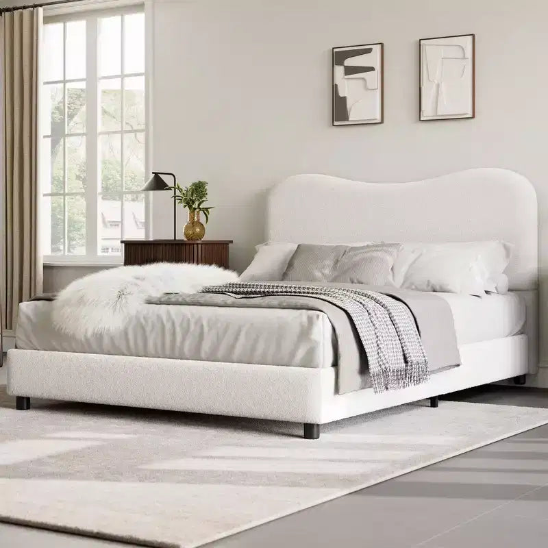 Estructura de cama infantil tapizada, diseño de plataforma baja, somier de madera resistente, no requiere somier de muelles, silenciosa y fácil de montar.